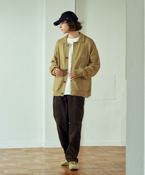 TOWNCRAFT（タウンクラフト）の「TOWN CRAFT/タウンクラフト 別注 リラックスフィット ポロネック ニットカーディガン/ニットシャツ/ワンポイントロゴ/ビックシルエット（カーディガン/ボレロ・メンズ・グリーン/オレンジ/ベージュ/ブラック・MEDIUM/LARGE）」の9枚目の写真