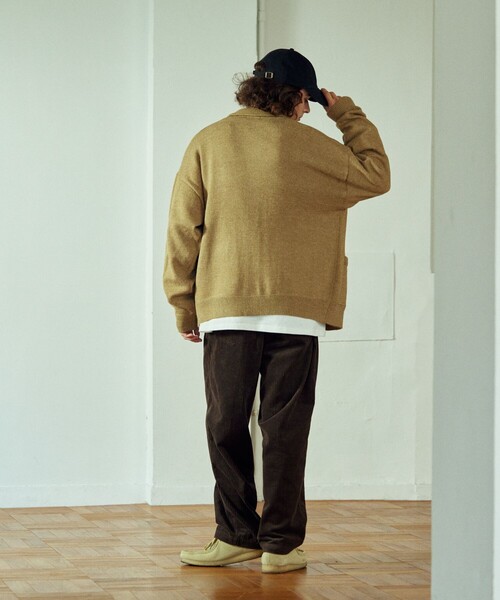 TOWNCRAFT（タウンクラフト）の「TOWN CRAFT/タウンクラフト 別注 リラックスフィット ポロネック ニットカーディガン/ニットシャツ/ワンポイントロゴ/ビックシルエット（カーディガン/ボレロ・メンズ・グリーン/オレンジ/ベージュ/ブラック・MEDIUM/LARGE）」の11枚目の写真