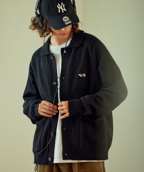 TOWNCRAFT（タウンクラフト）の「TOWN CRAFT/タウンクラフト 別注 リラックスフィット ポロネック ニットカーディガン/ニットシャツ/ワンポイントロゴ/ビックシルエット（カーディガン/ボレロ・メンズ・グリーン/オレンジ/ベージュ/ブラック・MEDIUM/LARGE）」の13枚目の写真