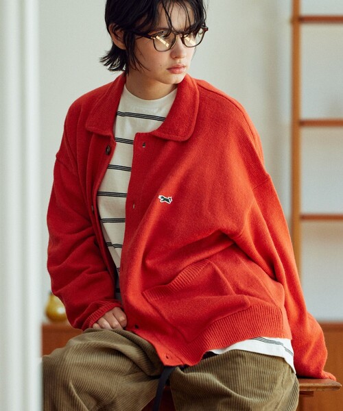 TOWNCRAFT（タウンクラフト）の「TOWN CRAFT/タウンクラフト 別注 リラックスフィット ポロネック ニットカーディガン/ニットシャツ/ワンポイントロゴ/ビックシルエット（カーディガン/ボレロ・メンズ・グリーン/オレンジ/ベージュ/ブラック・MEDIUM/LARGE）」の15枚目の写真