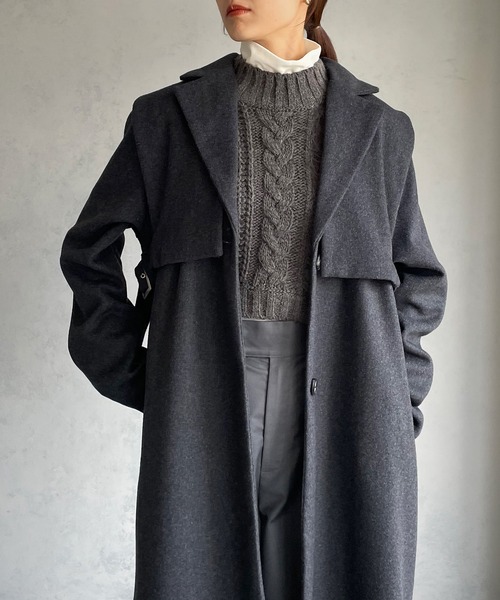 &g'aime（アンジェム）の「【&g'aime】ベルテッドベストレイヤードウール混ロングコート（チェスターコート・レディース・チャコールグレー/ブラック・FREE）」の18枚目の写真