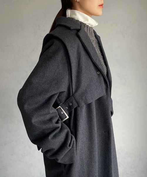 &g'aime（アンジェム）の「【&g'aime】ベルテッドベストレイヤードウール混ロングコート（チェスターコート・レディース・チャコールグレー/ブラック・FREE）」の19枚目の写真