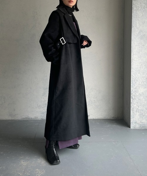 &g'aime（アンジェム）の「【&g'aime】ベルテッドベストレイヤードウール混ロングコート（チェスターコート・レディース・チャコールグレー/ブラック・FREE）」の7枚目の写真