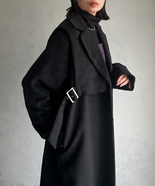 &g'aime（アンジェム）の「【&g'aime】ベルテッドベストレイヤードウール混ロングコート（チェスターコート・レディース・チャコールグレー/ブラック・FREE）」の10枚目の写真