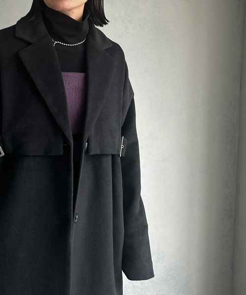 &g'aime（アンジェム）の「【&g'aime】ベルテッドベストレイヤードウール混ロングコート（チェスターコート・レディース・チャコールグレー/ブラック・FREE）」の12枚目の写真