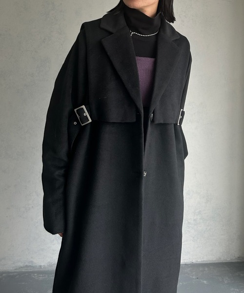 &g'aime（アンジェム）の「【&g'aime】ベルテッドベストレイヤードウール混ロングコート（チェスターコート・レディース・チャコールグレー/ブラック・FREE）」の9枚目の写真