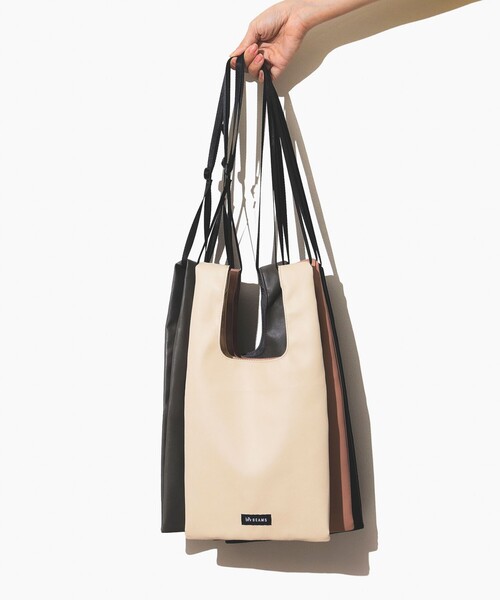 bpr BEAMS（ビーピーアール ビームス ）の「フェイクレザー ショッパー（エコバッグ/サブバッグ・メンズ・ブラック/ミント/サックスブルー/ピンク/ベージュ/グレー/オフホワイト/カーキ・ONE SIZE）」の2枚目の写真