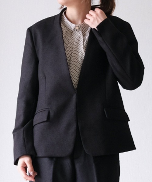 [アクアガレージ] ノーカラージャケット M ブラック aquagarage（アクアガレージ）の「ノーカラーツイードジャケット