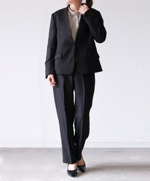 [アクアガレージ] ノーカラージャケット M ブラック aquagarage（アクアガレージ）の「ノーカラーツイードジャケット