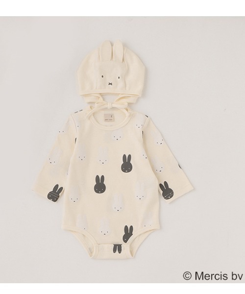 petit main(プティマイン)の「【miffy/シアバター】ロンパース・帽子セット(ロンパース・キッズ・ライトグレー/アイボリー/ライトピンク・70cm/80cm)」の2枚目の写真