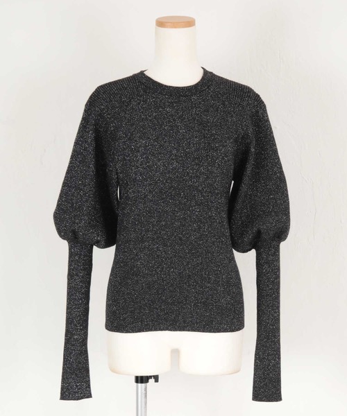 muveil パフスリーブラメプルオーバー ネイビー muveil パフスリーブラメプルオーバー