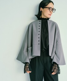 PUAL CE CIN | 【Du noir】飾りボタンノーカラージャケット(ノーカラージャケット)