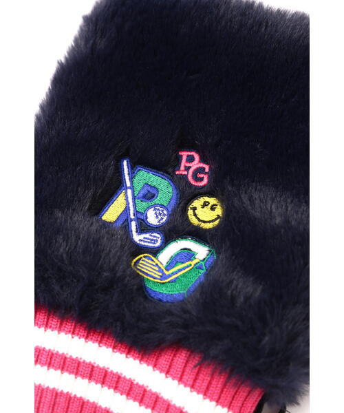 PEARLY GATES】フェイクファー指ぬきミトン (UNISEX) ＜カレッジロゴ