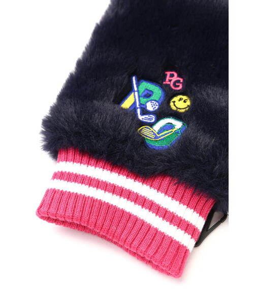 新品PEARLY GATES フェイクファー指ぬきミトン カレッジロゴ グレー PEARLY GATES】フェイクファー指ぬきミトン (UNISEX) ＜カレッジロゴ