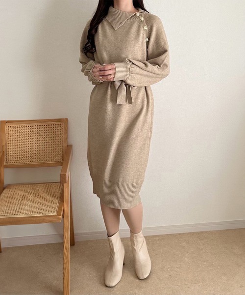 Miniministore(ミニミニストア)の「ニットワンピース 長袖 レディース 秋冬(ワンピース・レディース・ベージュ/ブラウン/ブラック・フリー)」の8枚目の写真