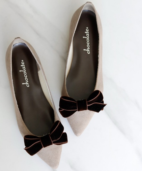 晴雨兼用 ベルベットリボン ポインテッドトゥ パンプス【日本製】（パンプス）｜chocolates（チョコラテス）