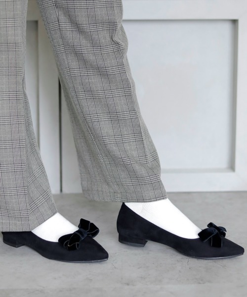 晴雨兼用 ベルベットリボン ポインテッドトゥ パンプス【日本製】