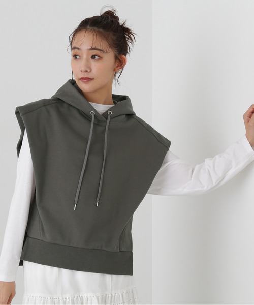 N.（N. Natural Beauty Basic）（エヌエヌナチュラルビューティーベーシック）の「◆ドロップショルダーフードパーカー（パーカー・レディース・チャコール/オートミール・MEDIUM）」の12枚目の写真