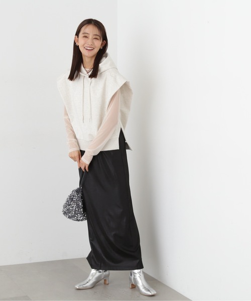 N.（N. Natural Beauty Basic）（エヌエヌナチュラルビューティーベーシック）の「◆ドロップショルダーフードパーカー（パーカー・レディース・チャコール/オートミール・MEDIUM）」の10枚目の写真