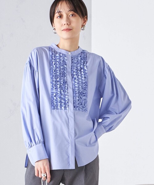 SHIPS 手洗い可能 異素材 フリル デザイン ブラウス 24SS シャツ SHIPS（シップス）の「〈手洗い可能〉異素材 フリル デザイン