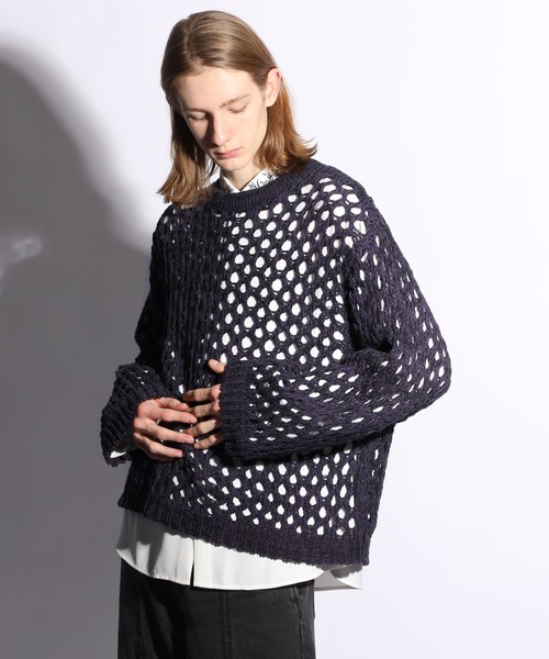 HARE（ハレ）の「オーバーメッシュニットプルオーバー(HARE)（ニット/セーター・メンズ・イエロー/パープル/ブラック/グレー・SMALL/MEDIUM）」の5枚目の写真