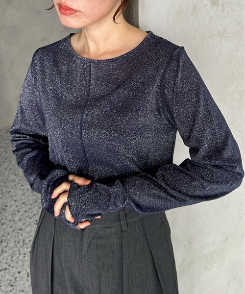 CHANEL✨ ラメ入り素材ネイビートップス セール】ラメシアートップス（Tシャツ/カットソー）｜feepur