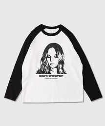 天竺 ラグラン切替 プリント L/S Tシャツ 長袖