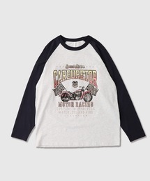 天竺 ﾗｸﾞﾗﾝ切替 ﾌﾟﾘﾝﾄ L/S Tｼｬﾂ 長袖