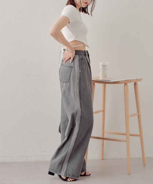 セール】【2024SS】ワイドサイドラインデニムパンツ（デニム