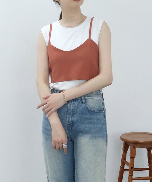 HEILIS（ヘイリス）の「バックリボンビスチェ / バックリボン ビスチェ レイヤード（キャミソール・レディース・オレンジ/グレー・FREE）」の5枚目の写真