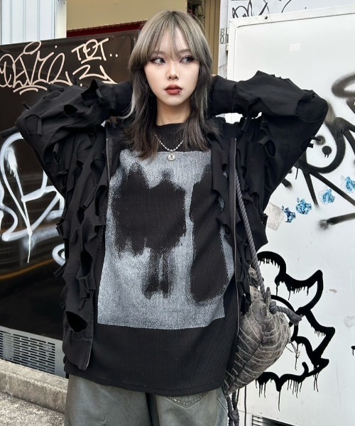XU(エックスユー)の「【Never mind the XU】thermal knit / 【ネバーマインドザエックスユー】プリントサーマルニット(ニット/セーター・メンズ・ブラック/グレー・ONE SIZE)」の4枚目の写真