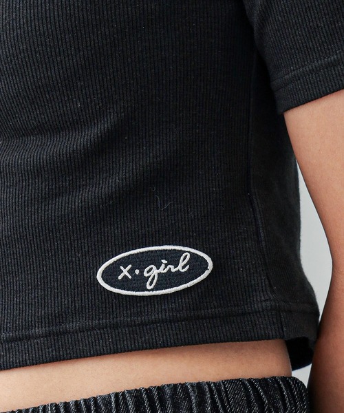 X-girl(エックスガール)の「CURSIVE LOGO SHOULDER SLIT TOP(Tシャツ/カットソー・レディース・ブラック/オリーブ/ホワイト・S/M)」の13枚目の写真
