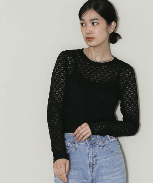 Gready Brilliant(グレディブリリアン)の「レースクルーネックプルオーバー(Tシャツ/カットソー・レディース・オフホワイト/ブラック・FREE)」の1枚目の写真
