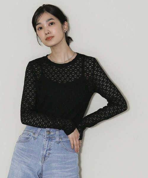 Gready Brilliant(グレディブリリアン)の「レースクルーネックプルオーバー(Tシャツ/カットソー・レディース・オフホワイト/ブラック・FREE)」の8枚目の写真