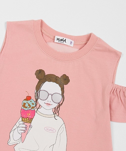 X-girl Stages（エックスガールステージス）の「アイスクリームガール線画肩アキ半袖Tシャツ（Tシャツ/カットソー・キッズ・ブラック/オフホワイト/ピンク・90cm/140cm/130cm/120cm/110cm/100cm）」の10枚目の写真