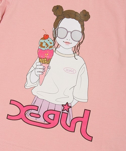 X-girl Stages（エックスガールステージス）の「アイスクリームガール線画肩アキ半袖Tシャツ（Tシャツ/カットソー・キッズ・ブラック/オフホワイト/ピンク・90cm/140cm/130cm/120cm/110cm/100cm）」の12枚目の写真