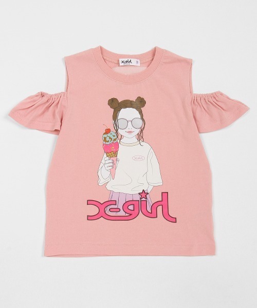 X-girl Stages（エックスガールステージス）の「アイスクリームガール線画肩アキ半袖Tシャツ（Tシャツ/カットソー・キッズ・ブラック/オフホワイト/ピンク・90cm/140cm/130cm/120cm/110cm/100cm）」の8枚目の写真