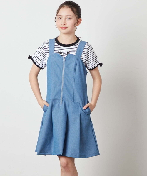 a.v.v（アーヴェヴェ）の「[100-130]フロントジップジャンスカ（ワンピース・キッズ・ブルー/ブラック・100/110/120/130）」の7枚目の写真