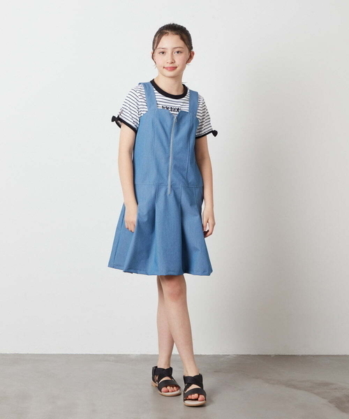 a.v.v（アーヴェヴェ）の「[100-130]フロントジップジャンスカ（ワンピース・キッズ・ブルー/ブラック・100/110/120/130）」の3枚目の写真