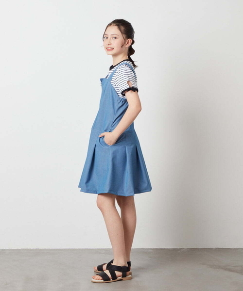 a.v.v（アーヴェヴェ）の「[100-130]フロントジップジャンスカ（ワンピース・キッズ・ブルー/ブラック・100/110/120/130）」の4枚目の写真