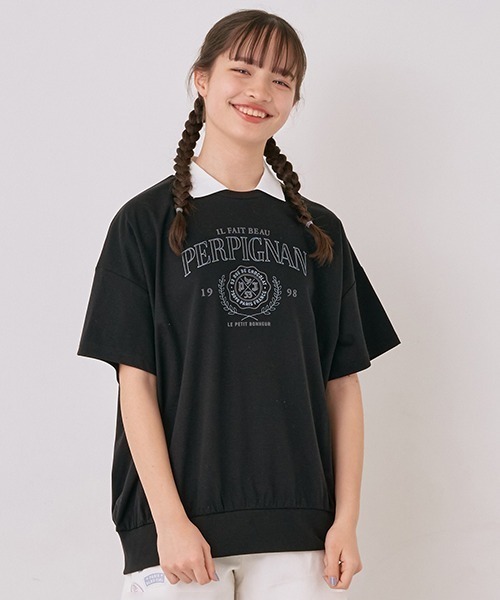 ポンポネット カットソー シャツ トップス おも 半袖Tシャツ 衿付き 