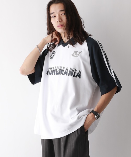 Ridingmania（ライディングマニア）の「【Ridingmania/ライディングマニア】 袖サイドライン/ルーズゲームシャツ（Tシャツ/カットソー・メンズ・グレー系その他/パープル/オフホワイト・LARGE/MEDIUM）」の2枚目の写真