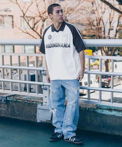 Ridingmania（ライディングマニア）の「【Ridingmania/ライディングマニア】 袖サイドライン/ルーズゲームシャツ（Tシャツ/カットソー・メンズ・グレー系その他/パープル/オフホワイト・LARGE/MEDIUM）」の19枚目の写真