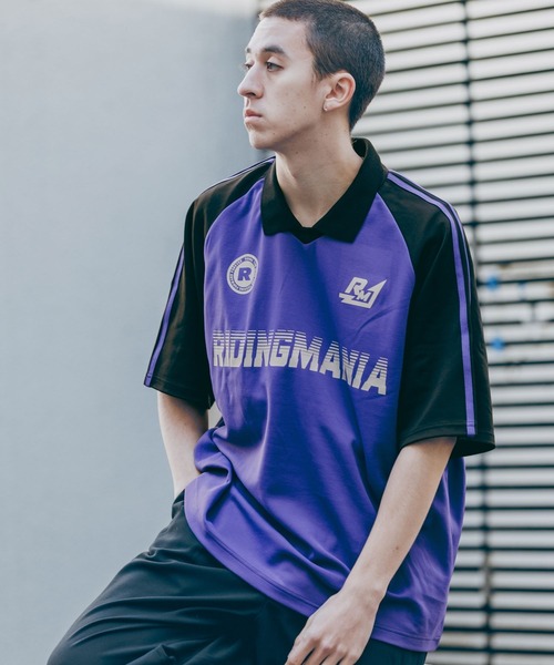 Ridingmania（ライディングマニア）の「【Ridingmania/ライディングマニア】 袖サイドライン/ルーズゲームシャツ（Tシャツ/カットソー・メンズ・グレー系その他/パープル/オフホワイト・LARGE/MEDIUM）」の4枚目の写真