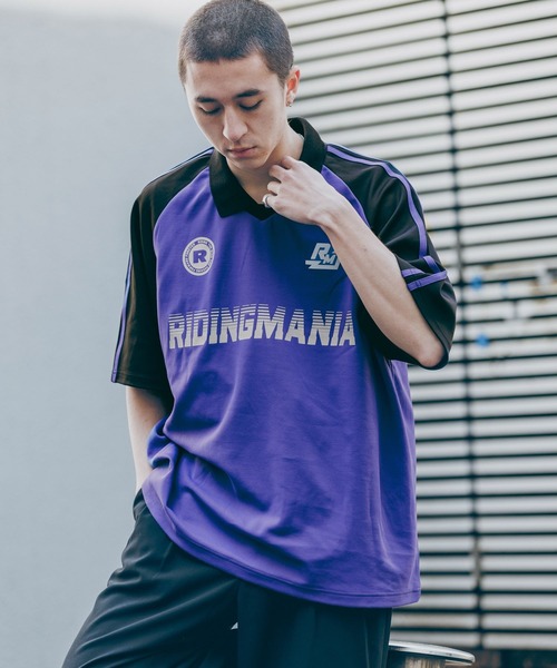 Ridingmania（ライディングマニア）の「【Ridingmania/ライディングマニア】 袖サイドライン/ルーズゲームシャツ（Tシャツ/カットソー・メンズ・グレー系その他/パープル/オフホワイト・LARGE/MEDIUM）」の5枚目の写真