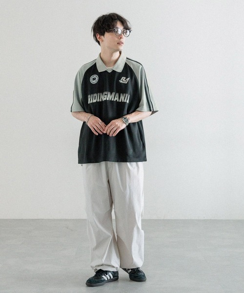 Ridingmania（ライディングマニア）の「【Ridingmania/ライディングマニア】 袖サイドライン/ルーズゲームシャツ（Tシャツ/カットソー・メンズ・グレー系その他/パープル/オフホワイト・LARGE/MEDIUM）」の10枚目の写真