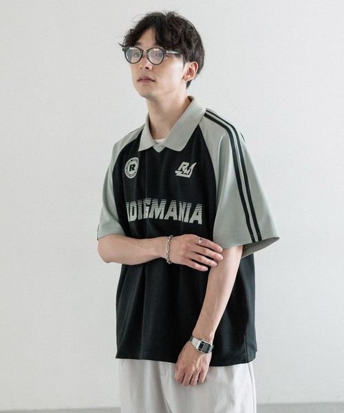 Ridingmania（ライディングマニア）の「【Ridingmania/ライディングマニア】 袖サイドライン/ルーズゲームシャツ（Tシャツ/カットソー・メンズ・グレー系その他/パープル/オフホワイト・LARGE/MEDIUM）」の11枚目の写真