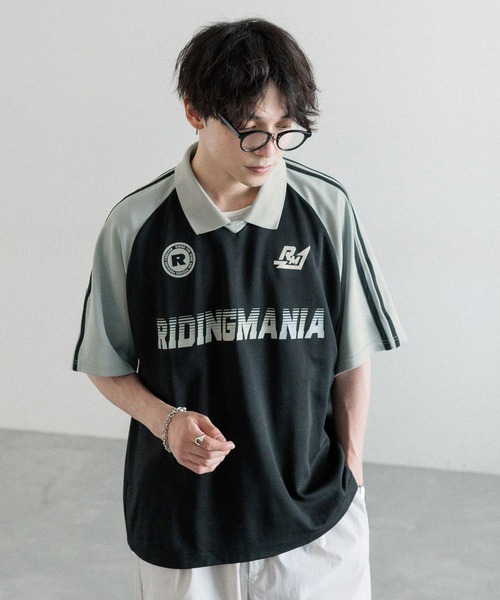 Ridingmania（ライディングマニア）の「【Ridingmania/ライディングマニア】 袖サイドライン/ルーズゲームシャツ（Tシャツ/カットソー・メンズ・グレー系その他/パープル/オフホワイト・LARGE/MEDIUM）」の12枚目の写真