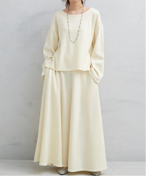 セール】ボートネック カットソー マキシ フレア スカート  