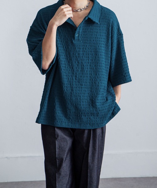 ジャガードニットルーズポロシャツ/ジャガード ルーズ 半袖ニット ポロシャツ（ポロシャツ）｜Nilway（ニルウェイ）